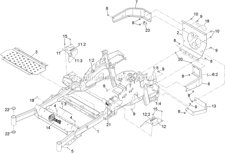 Main Frame Assembly Diagram and Parts List for LZX940EKC60RT0 (316000000-399999999)(2016) Exmark Lawn Mower