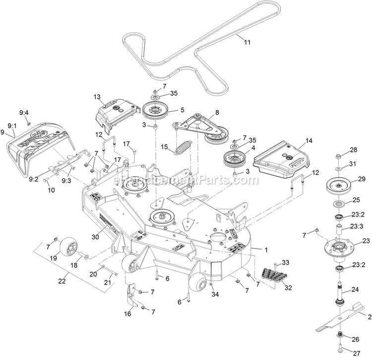 Deck Assembly Diagram and Parts List for LZE651CKA484A2 (411294212-999999999)(2022) Exmark Lawn Mower