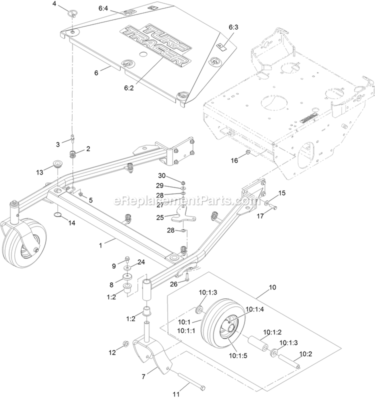 Main Frame Assembly Diagram and Parts List for TTS541GKA52300 (404314159-406294344)(2019) Exmark Lawn Mower