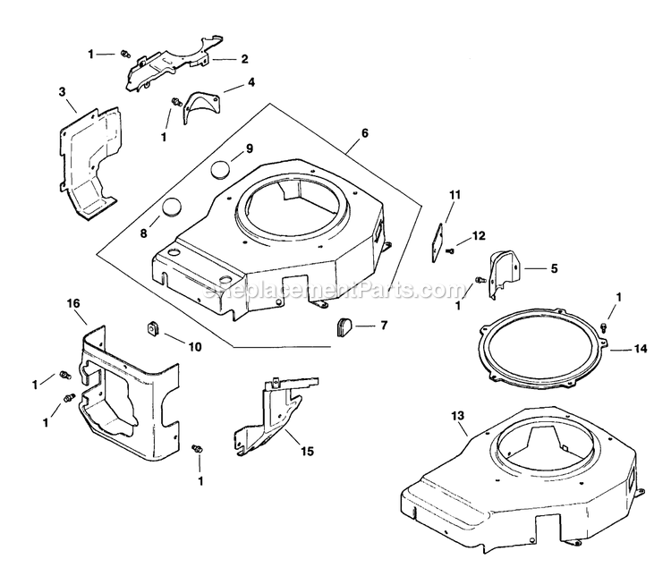 Blower Housing And Baffles Diagram and Parts List for TT3614KC (160000-169999)(1998) Exmark Lawn Mower