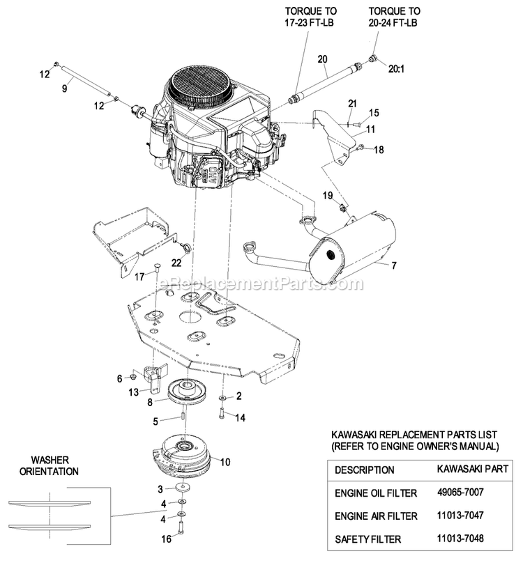 Engine Group (1) Diagram and Parts List for LZA20KAS484 (850000-919999)(2010) Exmark Lawn Mower