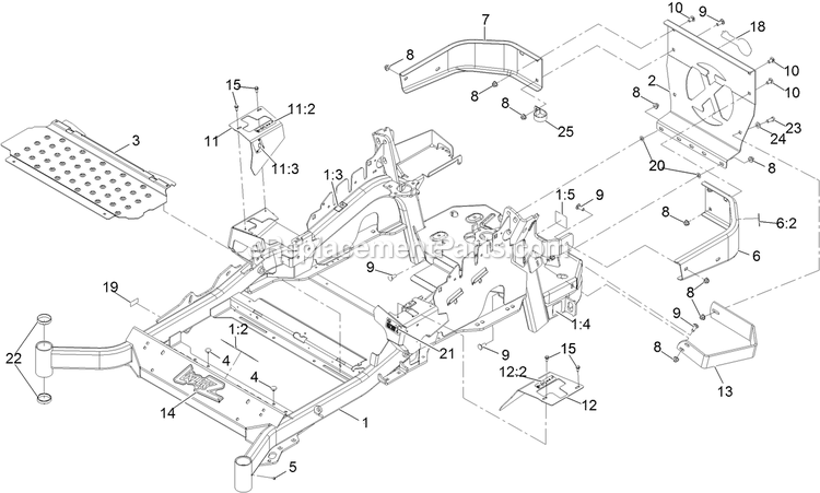 Main Frame Assembly Diagram and Parts List for LZX940AKC606T0 (315000000-315999999)(2015) Exmark Lawn Mower