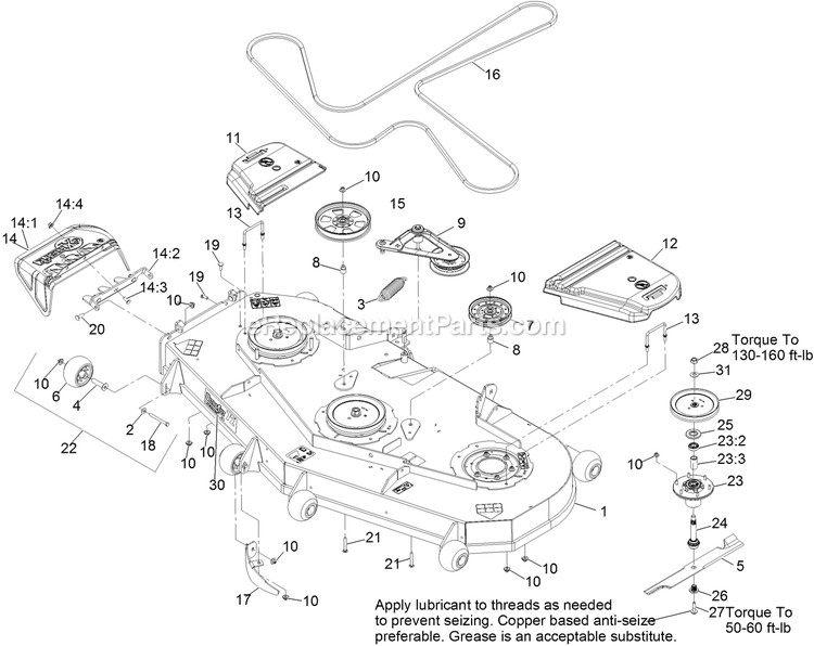 Deck Assembly Diagram and Parts List for LZS740PKC72400 (315000000-315999999)(2015) Exmark Lawn Mower