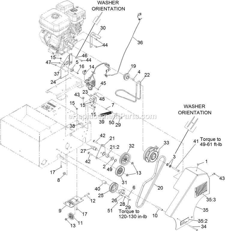 Belt Drive Assembly Diagram and Parts List for SD270SB20 (314000000-314999999)(2014) Exmark Seeder