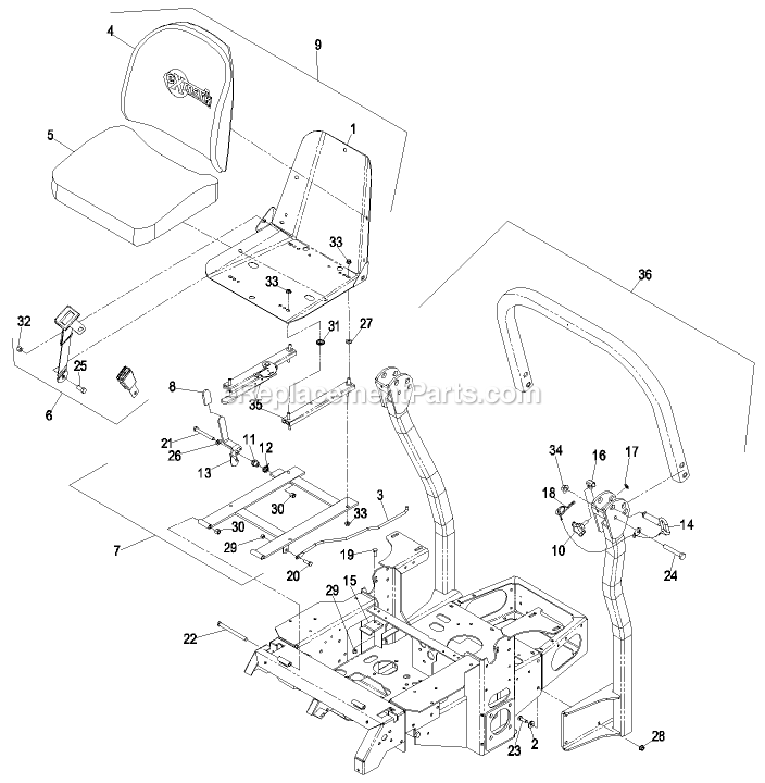 Mainframe Group (2) Diagram and Parts List for LCT5219KA (440000-509999)(2004) Exmark Lawn Mower