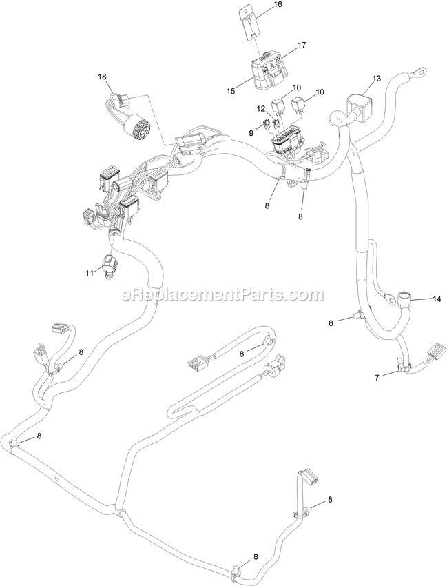 Wire Harness Assembly Diagram and Parts List for LZX980EKC726W0 (406294345-408644345)(2020) Exmark Lawn Mower