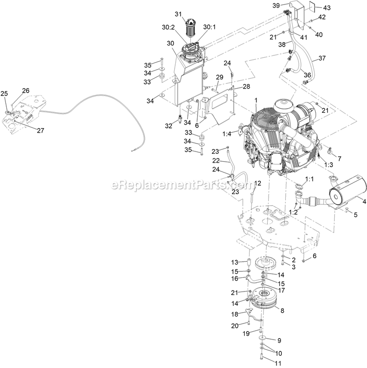 Engine Assembly Diagram and Parts List for LZX993EBV606X1 (411294212-999999999)(2022) Exmark Lawn Mower