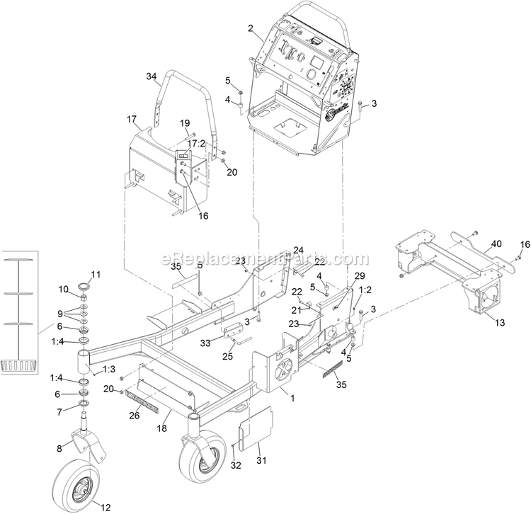 Main Frame Assembly Diagram and Parts List for VTS691CKA52400 (402082300-404314158)(2018) Exmark Lawn Mower