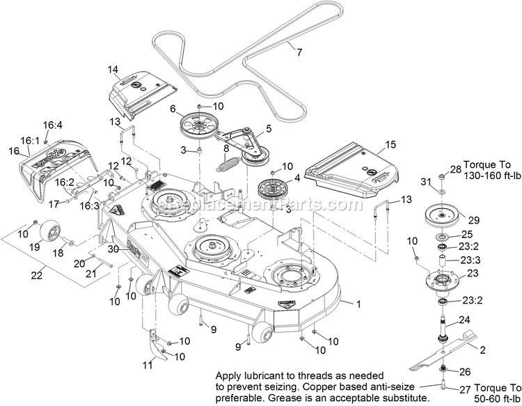 Deck Assembly Diagram and Parts List for LZS742KC604 (314000000-314999999)(2014) Exmark Lawn Mower