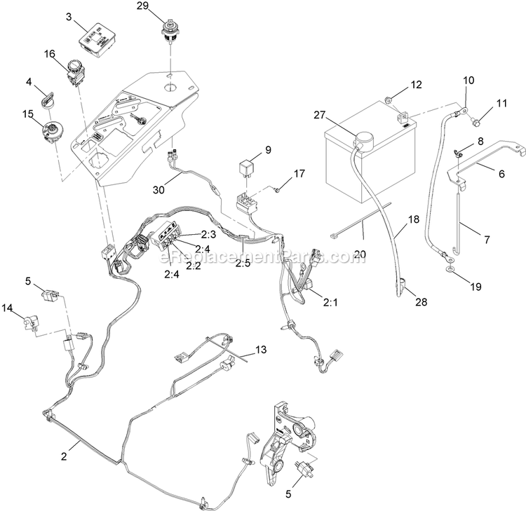 Electrical Assembly Diagram and Parts List for LZX801KA606 (314000000-314999999)(2014) Exmark Lawn Mower