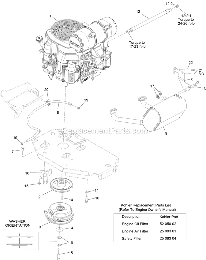 Engine Assembly Diagram and Parts List for LZE742GKC604B1 (316000000-399999999)(2016) Exmark Lawn Mower