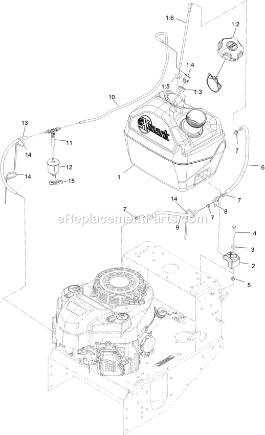 Fuel Tank Assembly Diagram and Parts List for VHS481GKA36200 (408644346-411294211)(2021) Exmark Lawn Mower