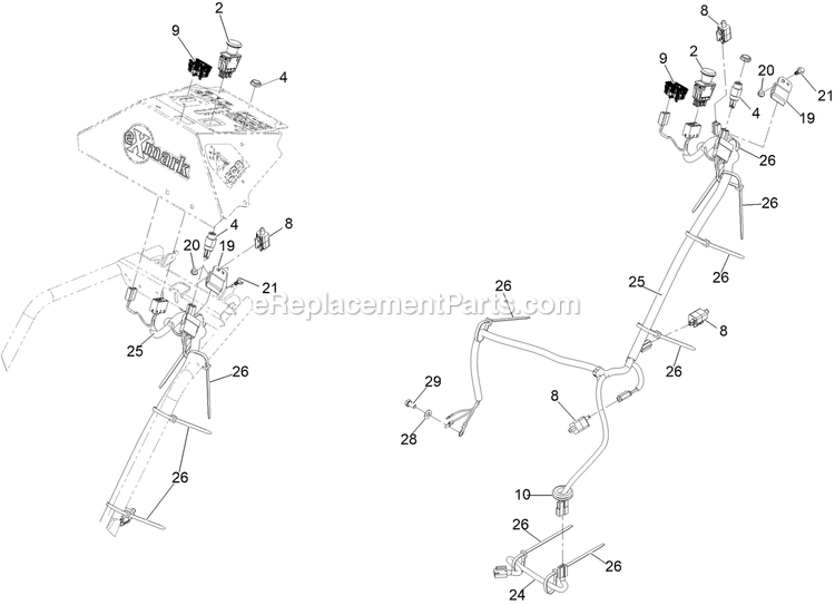 Electrical Assembly Diagram and Parts List for TTS541CKA48300 (408644346-411294211)(2021) Exmark Lawn Mower