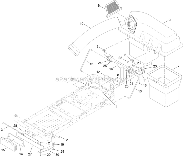 Bagger Assembly Diagram and Parts List for 116-6512 (314000000-314999999)(2014) Exmark Lawn Tractor Accessories