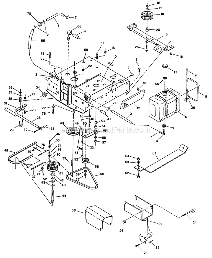 Engine Deck Group Diagram and Parts List for TR-20KC (102000-114999)(1995) Exmark Lawn Mower