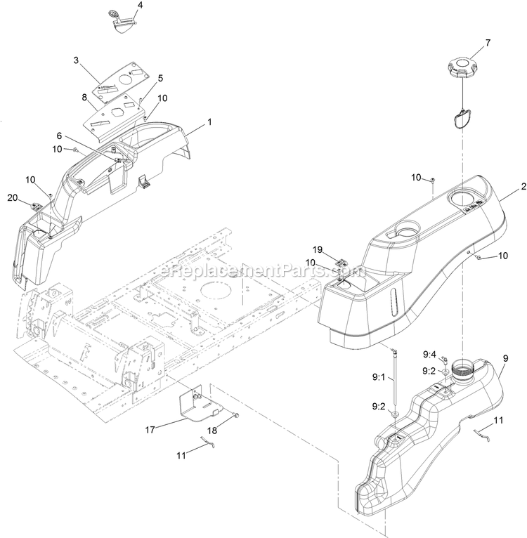Controls And Fuel Tank Assembly Diagram and Parts List for QTS452CEM34200 (316000000-399999999)(2016) Exmark Lawn Mower