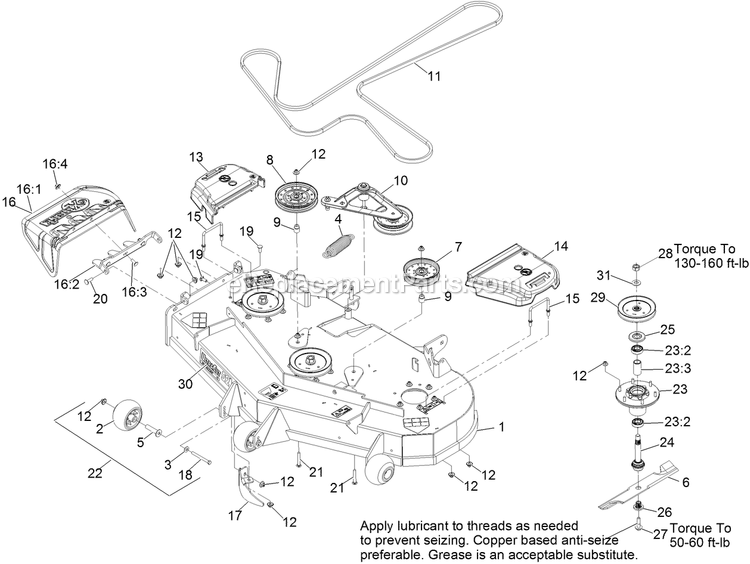 Deck Assembly Diagram and Parts List for LZS740PKC52400 (315000000-315999999)(2015) Exmark Lawn Mower