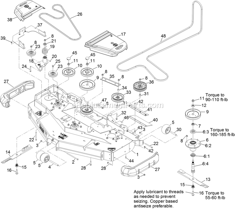 Deck Assembly Diagram and Parts List for LZDS902K60RD (314000000-314999999)(2014) Exmark Lawn Mower