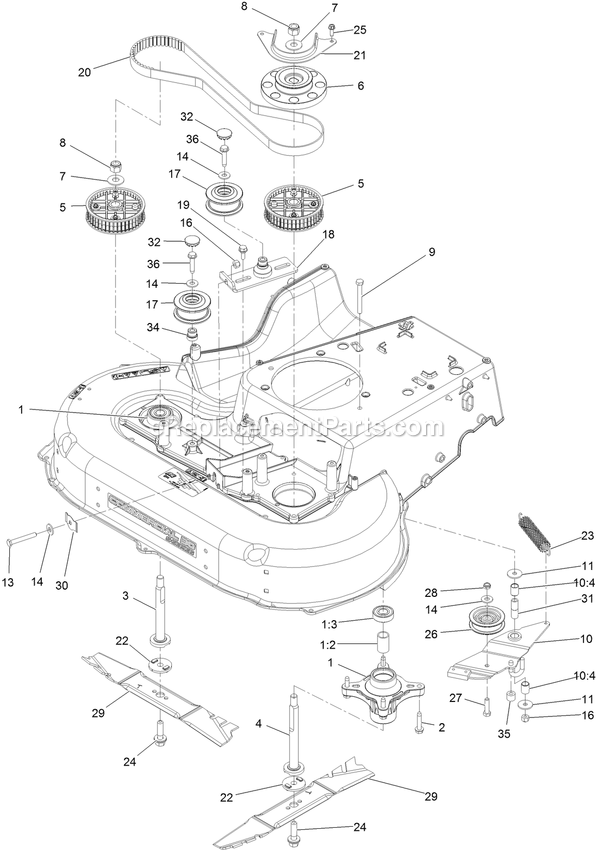 Spindle And Blade Assembly Diagram and Parts List for ECS180CKA30000 (406294345-408644345)(2020) Exmark Lawn Mower
