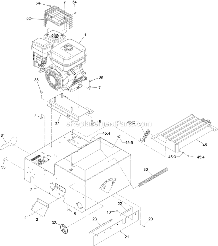 Main Frame Assembly (1) Diagram and Parts List for SDS270CSB20000 (402082300-404314158)(2018) Exmark Seeder