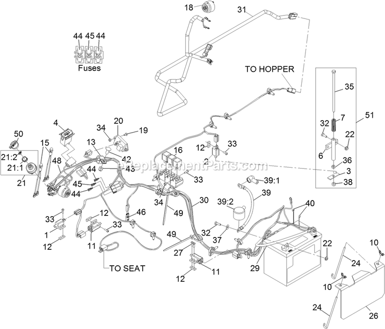 Electrical Assembly Diagram and Parts List for NV730EKC (312000000-312999999)(2012) Exmark Lawn Mower