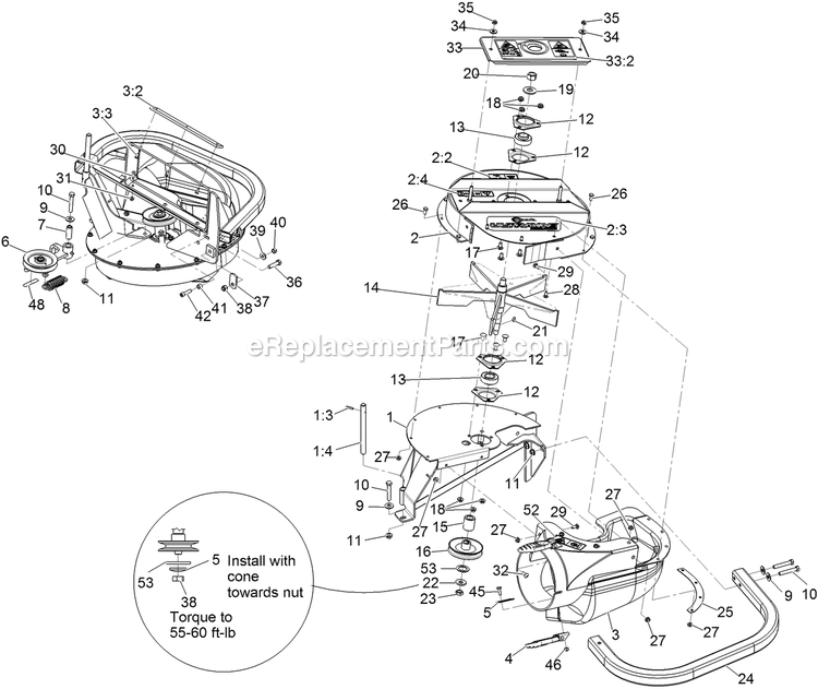 Blower Assembly Diagram and Parts List for 126-8680 (406294345-408644345)(2020) Exmark Lawn Tractor Accessories