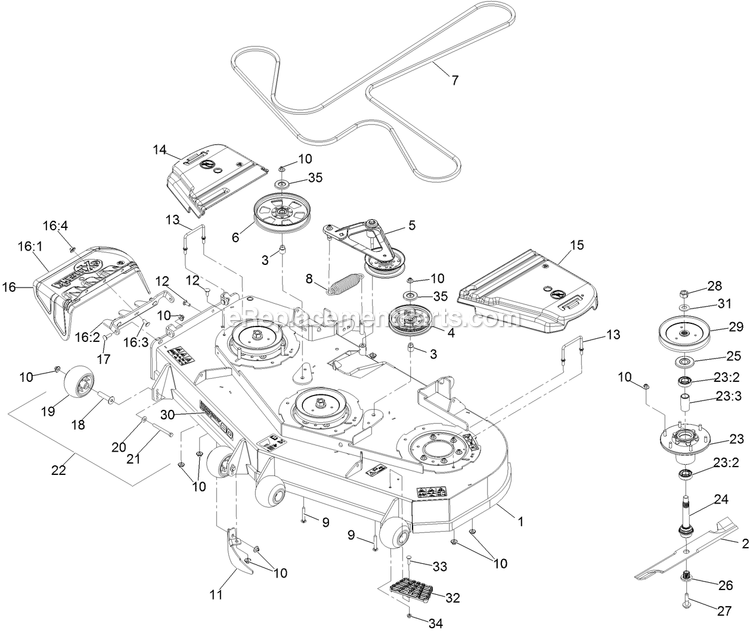 Deck Assembly Diagram and Parts List for LZE751CKA604A1 (402082300-404314158)(2018) Exmark Lawn Mower