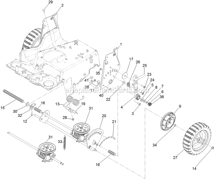 Deck And Wheel Assembly Diagram and Parts List for ECS180CKA30000 (404314159-406294344)(2019) Exmark Lawn Mower