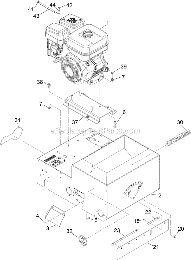 Main Frame Assembly Diagram and Parts List for SD270SB20 (313000000-313652087)(2013) Exmark Seeder