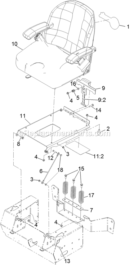 Seat Assembly Diagram and Parts List for PNE651KA482 (314000000-314999999)(2014) Exmark Lawn Mower