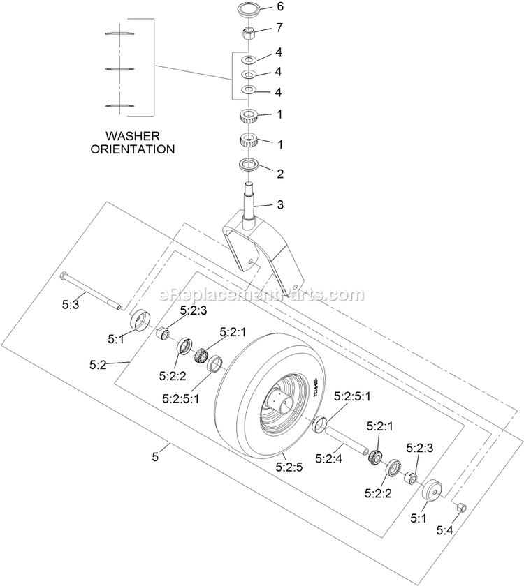 Caster Wheel And Fork Assembly Diagram and Parts List for LZE600KA484 (314000000-314999999)(2014) Exmark Lawn Mower
