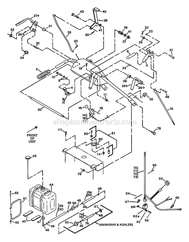 Upper Handles And Controls Diagram and Parts List for M36-14K-5E (115000-129999)(1996) Exmark Lawn Mower