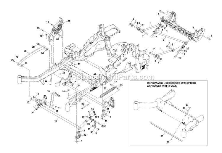 Deck Support Group Diagram and Parts List for LZAS20BV484 (790000-849999)(2009) Exmark Lawn Mower