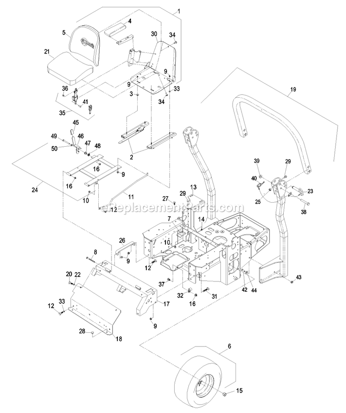 Main Frame Group Diagram and Parts List for LHP23KC523 (720000-789999)(2008) Exmark Lawn Mower