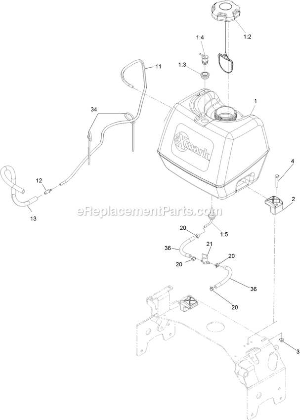 Fuel Assembly Diagram and Parts List for TTX650EKC52400 (316000000-399999999)(2016) Exmark Lawn Mower