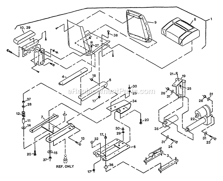 Seat Assembly And Lift Actuator Diagram and Parts List for TR-22KC (115000-129999)(1996) Exmark Lawn Mower