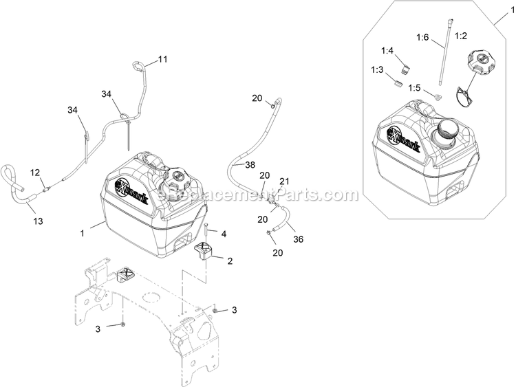Fuel Assembly Diagram and Parts List for TTX650EKC60400 (408644346-411294211)(2021) Exmark Lawn Mower