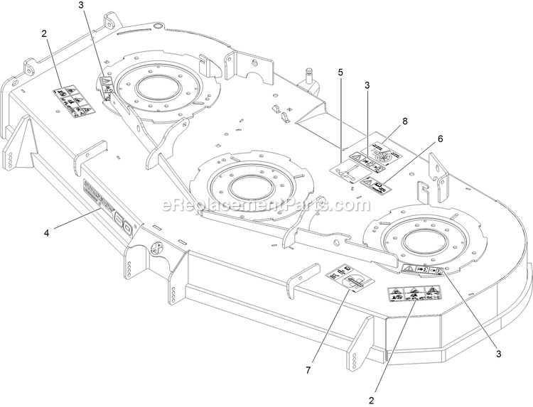 Deck With Decals Assembly Diagram and Parts List for STS730GKA60400 (406294345-408644345)(2020) Exmark Lawn Mower