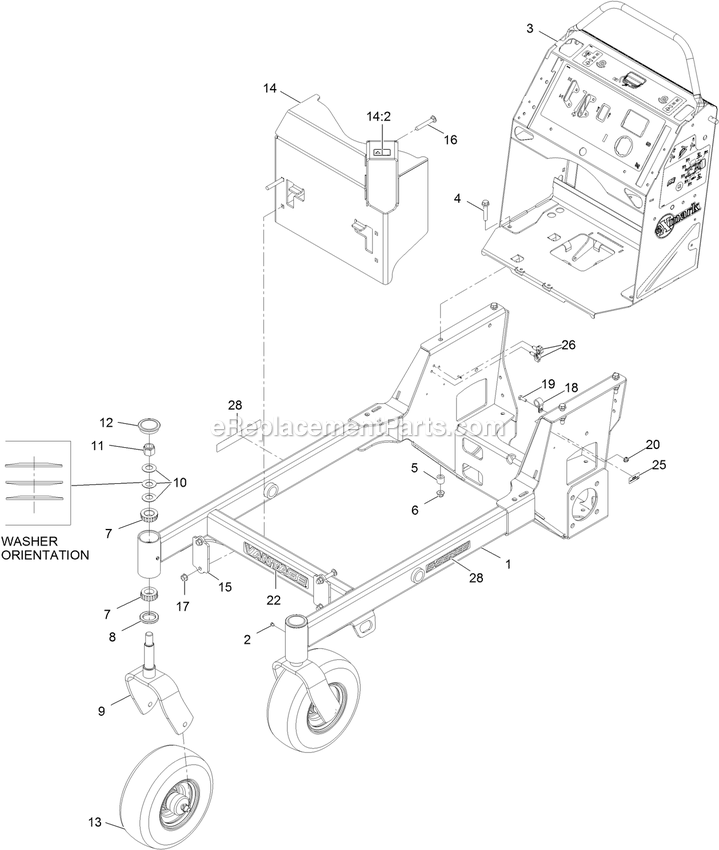 Main Frame Assembly Diagram and Parts List for VTS541CKA36300 (400000000-402082299)(2017) Exmark Lawn Mower