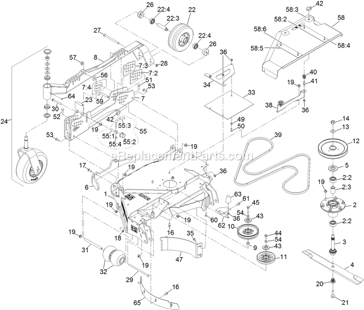 Rh Wing Deck Assembly Diagram and Parts List for LZX980EKC96RW0 (406294345-408644345)(2020) Exmark Lawn Mower