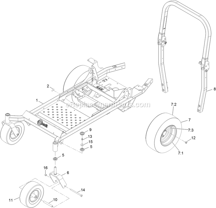 Main Frame Assembly Diagram and Parts List for PNE651GKA48200 (316000000-399999999)(2016) Exmark Lawn Mower