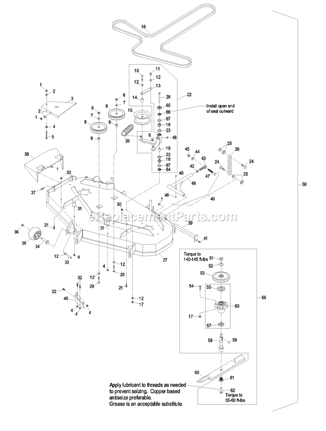 Deck Group Diagram and Parts List for LHP23KC523 (720000-789999)(2008) Exmark Lawn Mower