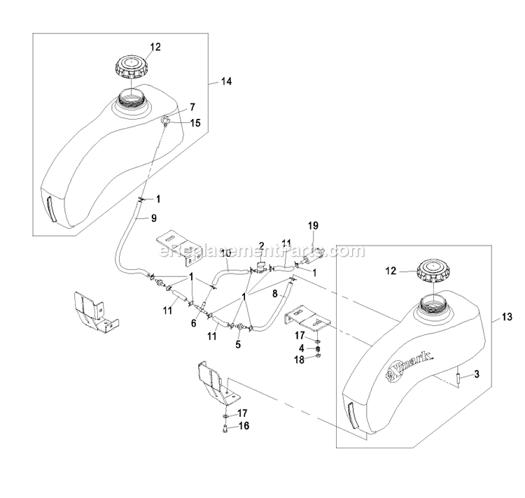 Fuel Group Diagram and Parts List for PHZ19KA344CA (720000-789999)(2008) Exmark Lawn Mower