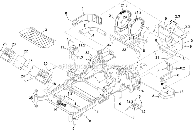 Mainframe Assembly Diagram and Parts List for LZS740PKC52400 (400000000-402082299)(2017) Exmark Lawn Mower