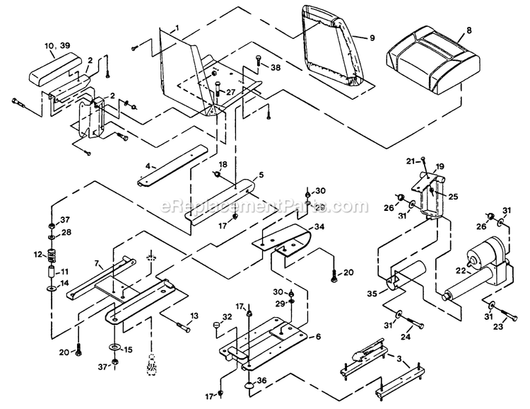 Seat Assembly And Lift Actuator Diagram and Parts List for TR-20KC (102000-114999)(1995) Exmark Lawn Mower