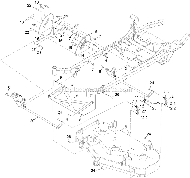 Deck Lift Assembly Diagram and Parts List for PNS680KC523 (312000000-312999999)(2012) Exmark Lawn Mower