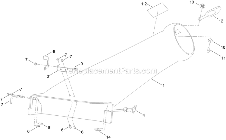 Chute Assembly (2) Diagram and Parts List for 142-6388 (408644346-411294211)(2021) Exmark Lawn Tractor Accessories