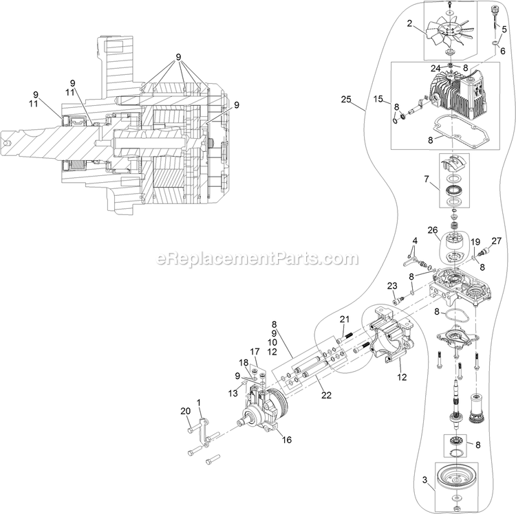 Rh Hydro Assembly Diagram and Parts List for LZX801CKA606C1 (408644346-411294211)(2021) Exmark Lawn Mower