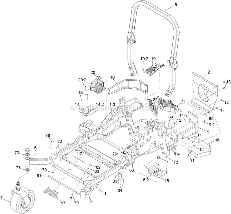 Main Frame Assembly Diagram and Parts List for LZX801GKA606B1 (315000000-315999999)(2015) Exmark Lawn Mower