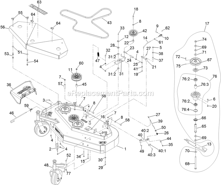 Deck Assembly Diagram and Parts List for VHS481GKA48300 (406294345-408644345)(2020) Exmark Lawn Mower